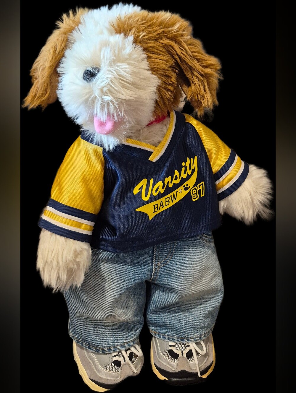 Build-A-Bear Shaggy Puppy Dog – BABW '97 Varsity Outfit + Shoes